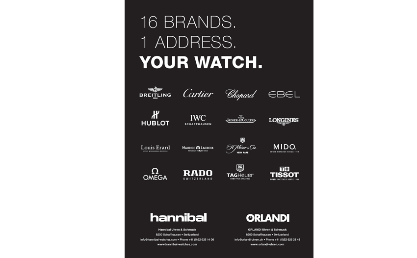 Flyer hannibal Uhren mit Slogan 16 Brands. 1 Address. Your Watch.